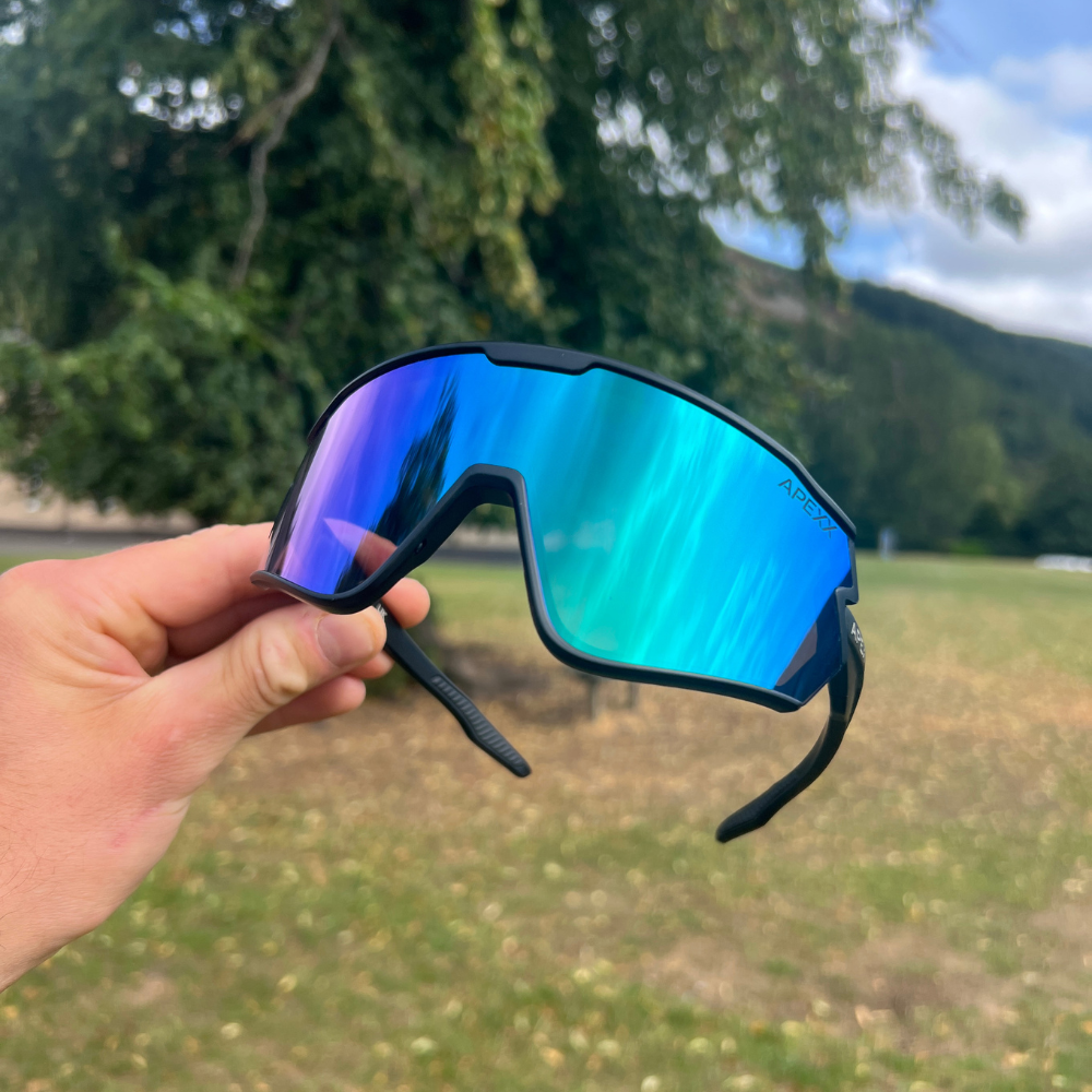 APEXX LGND glasses fitted with the Emerald Green photochromic lens